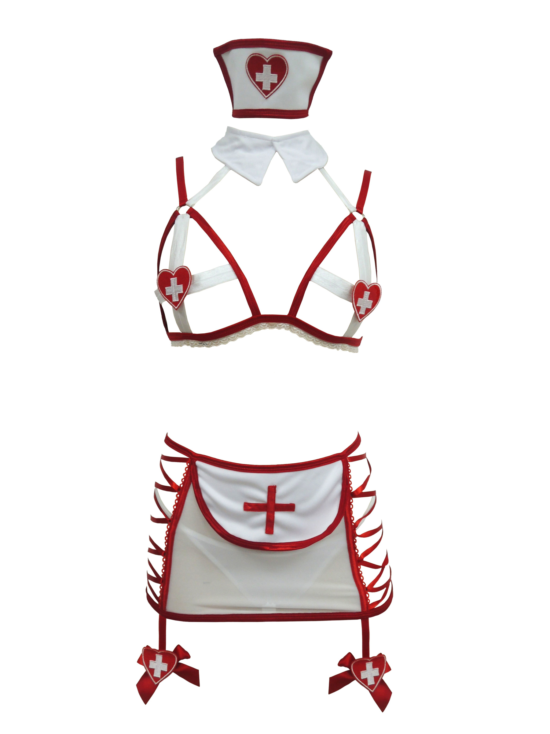 Free Tonight - Women's Nurse Role Playing Two-piece Strap Adjustable Hollow Lingerie Set