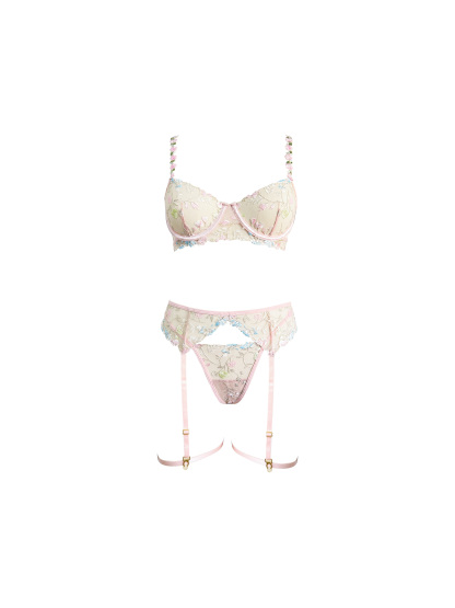Free Tonight-Sexy Floral Embroidery Adjustable Underwire Bra & Thong Leg Straps Four-piece Lingerie Set-FreeTonight