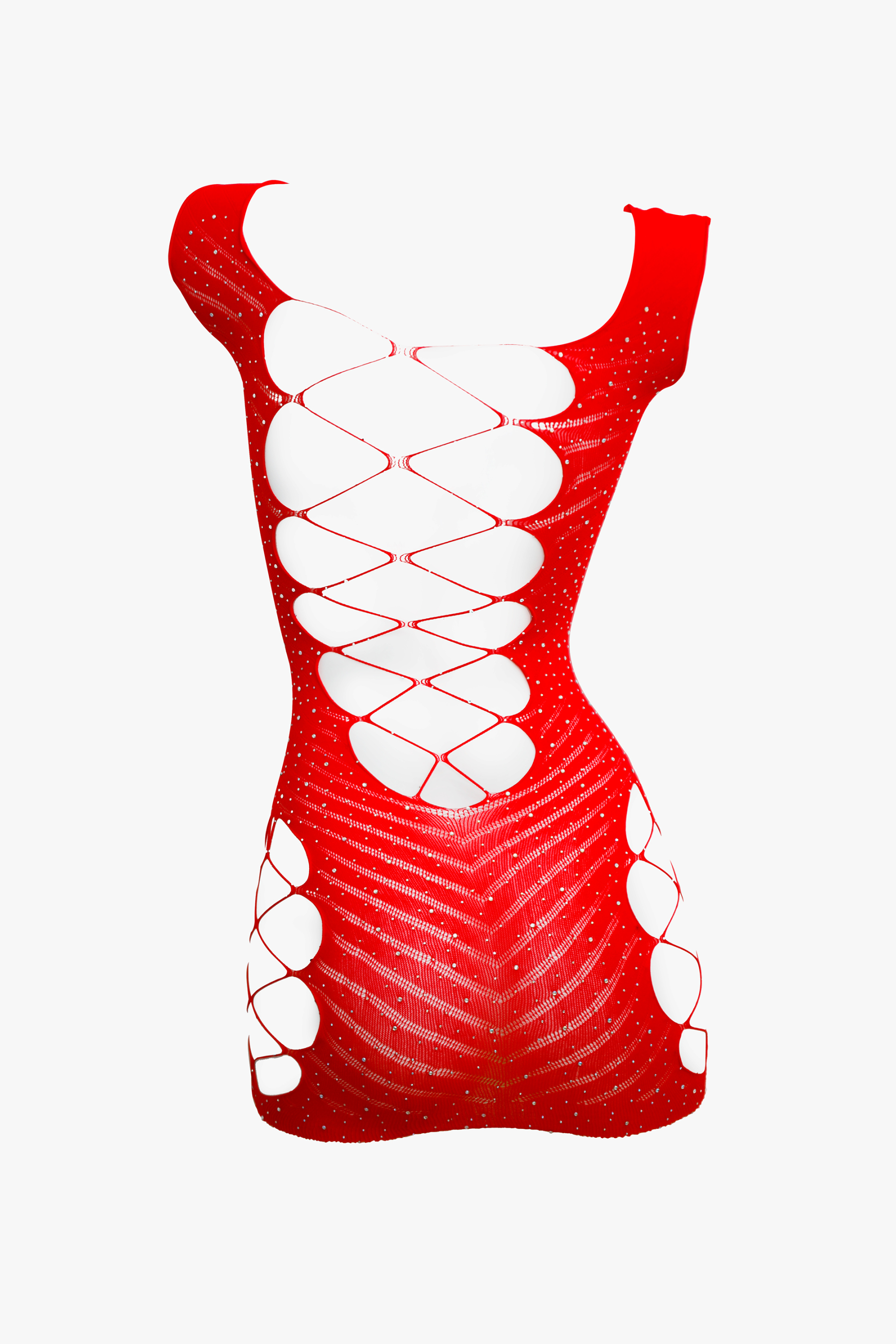 Free Tonight - Women's Red Rhinestone Elastic Bodycon Dress
