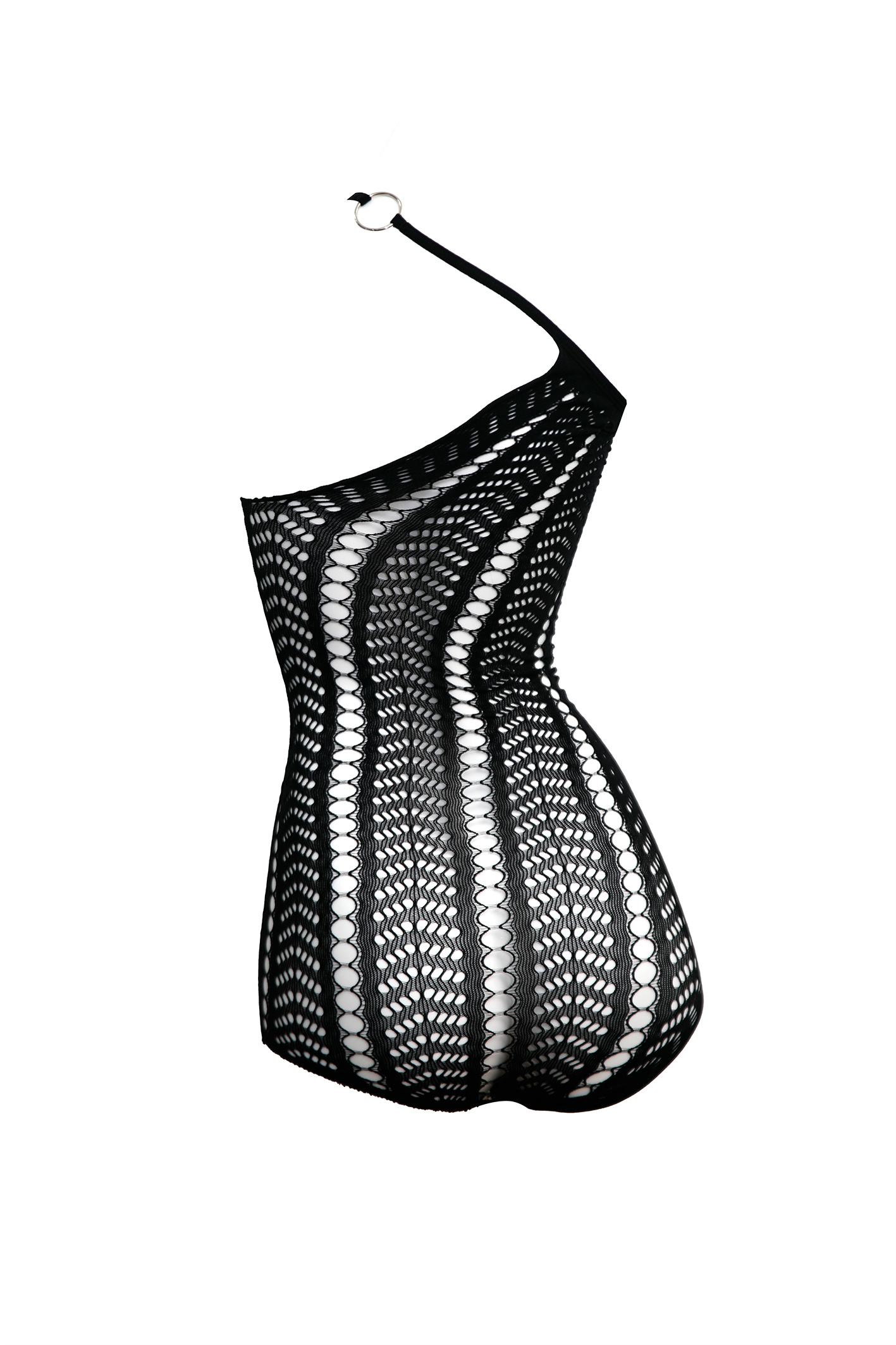 Free Tonight - Black Asymmetric Single-Shoulder Power Mesh Bodystocking Dress