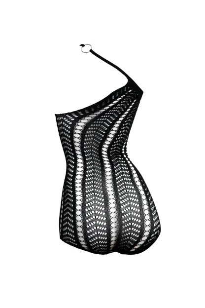 Free Tonight - Black Asymmetric Single-Shoulder Power Mesh Bodystocking Dress