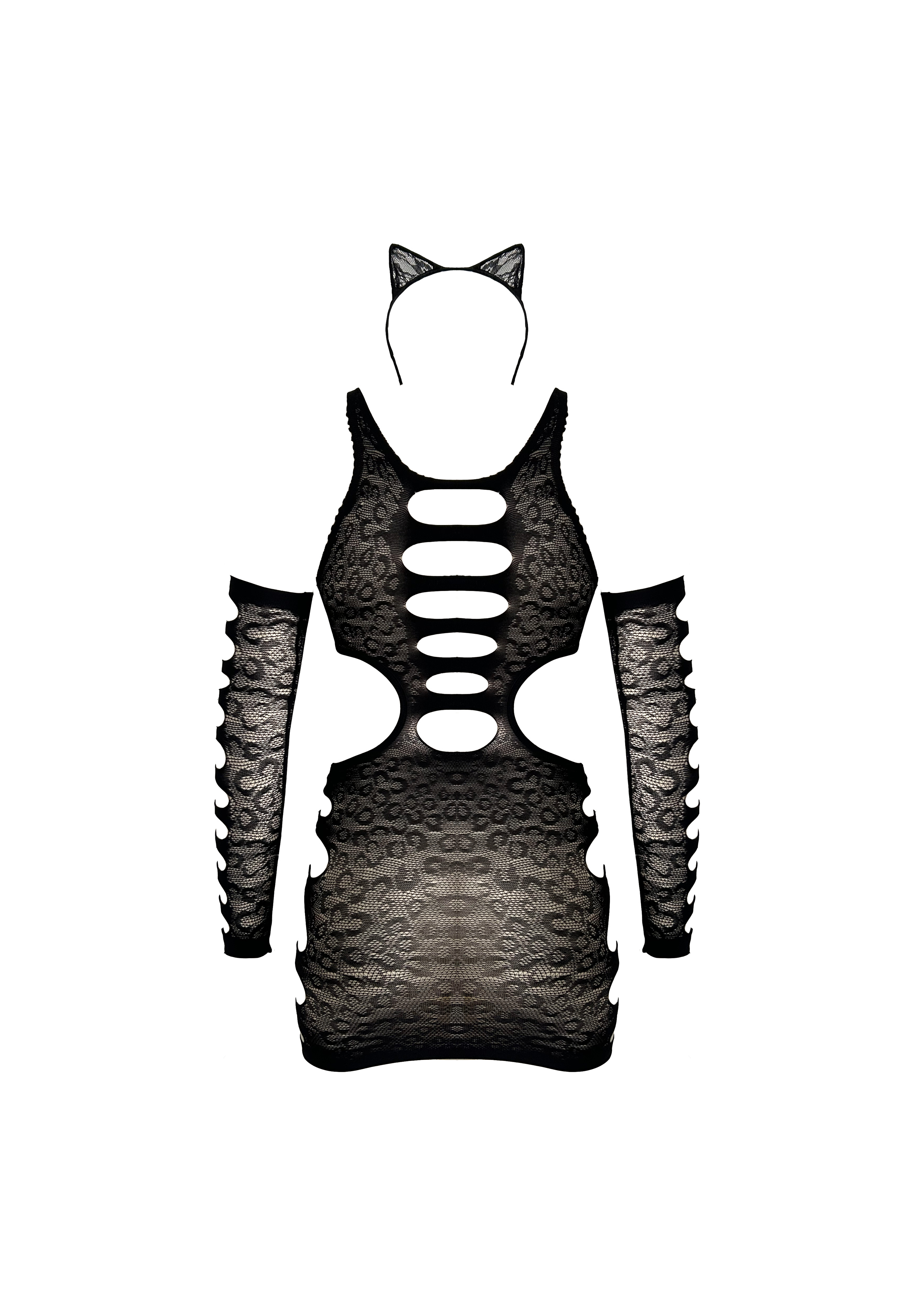 Free Tonight - Women's Leopard Print Stretch Short Skirt & Gloves Hollow Dress