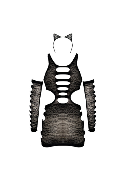 Free Tonight - Women's Leopard Print Stretch Short Skirt & Gloves Hollow Dress