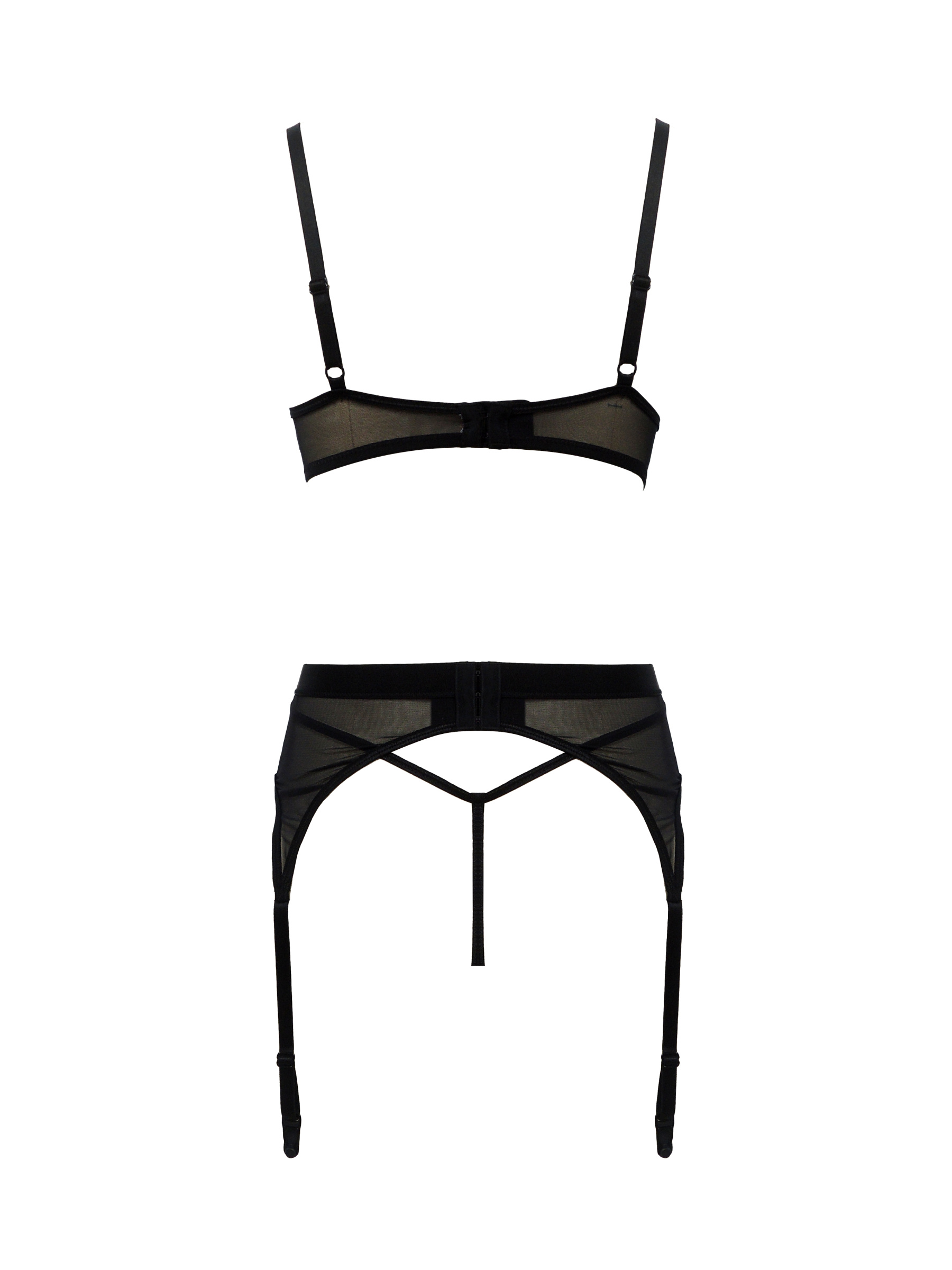 Free Tonight - Black 3-Piece Floral Embroidery Lingerie Set