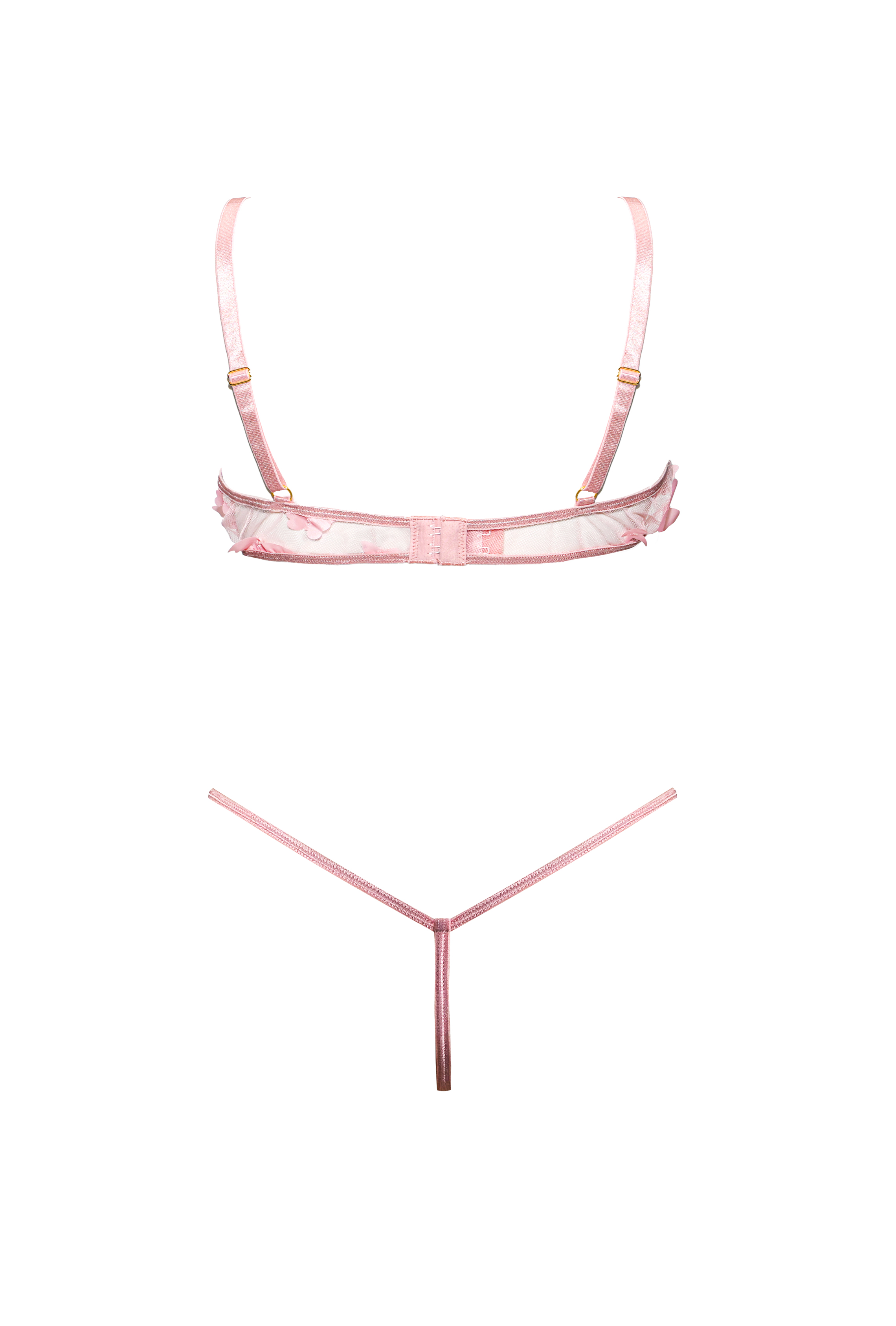 Free Tonight - Dreamingbaby Pink Butterfly Embroidery Mesh Underwire Bra & G-String Set