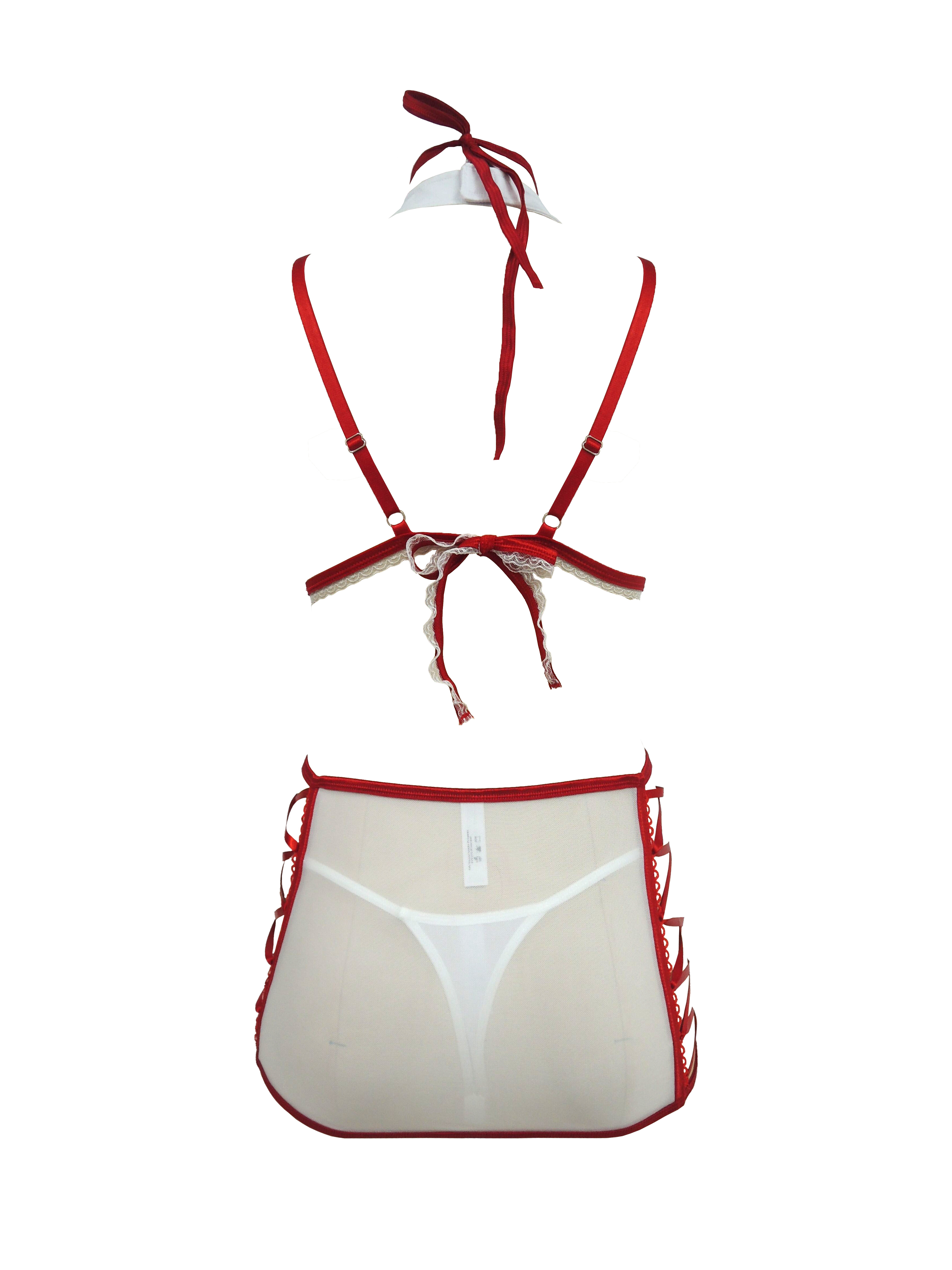 Free Tonight - Women's Nurse Role Playing Two-piece Strap Adjustable Hollow Lingerie Set