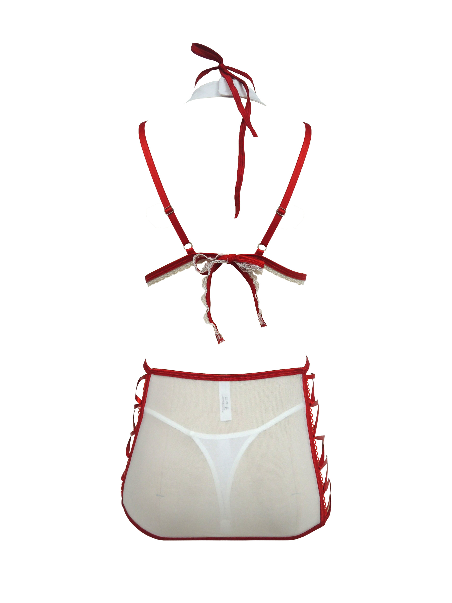 Free Tonight - Women's Nurse Role Playing Two-piece Strap Adjustable Hollow Lingerie Set