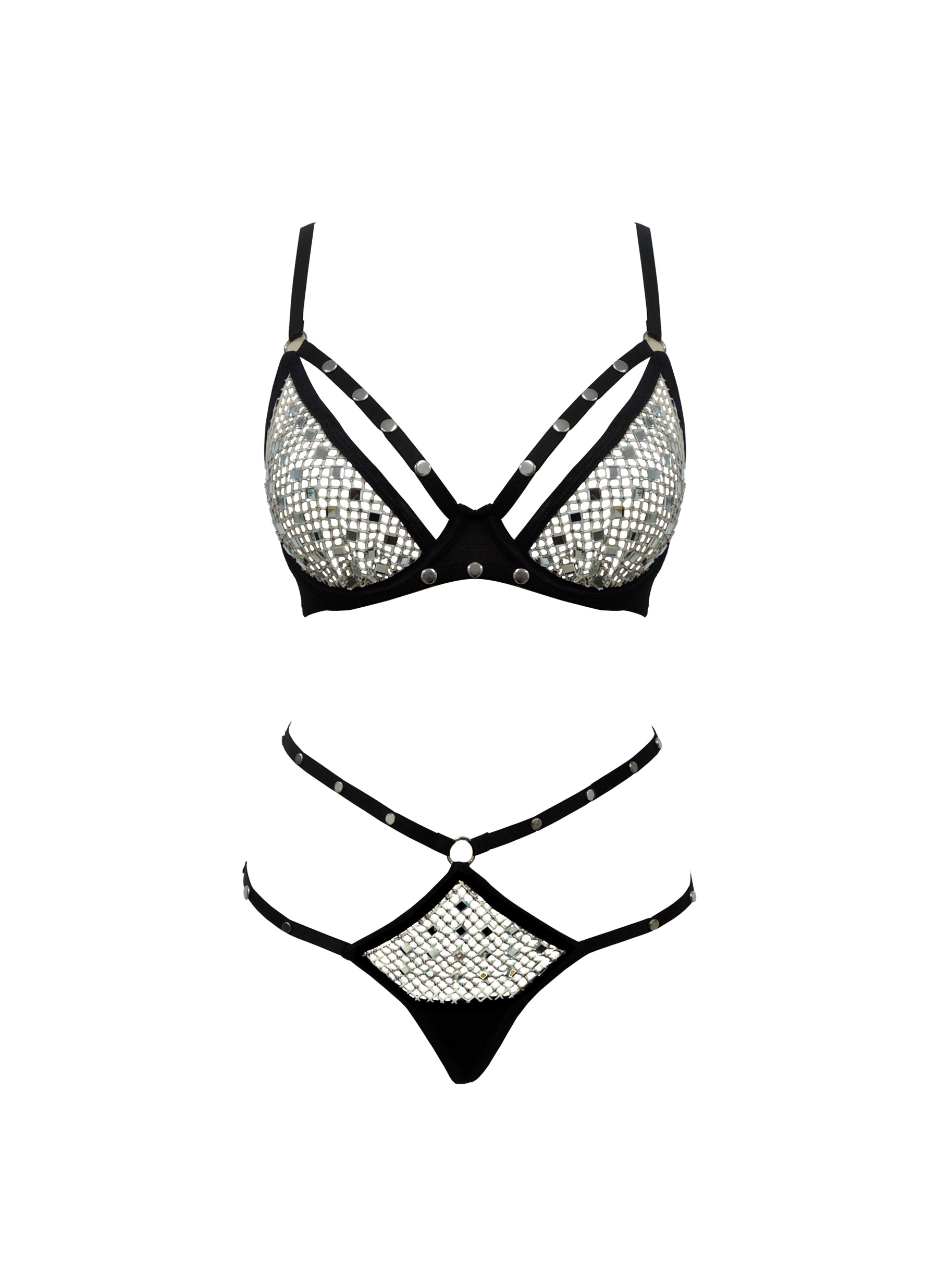 Free Tonight - White Studded Rhinestone Fishnet Lingerie Set