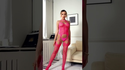 Free Tonight - Neon Pink Gartered Bodystocking