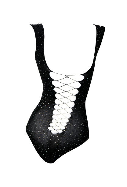 Free Tonight - Glamorous Black Power Mesh Rhinestone Teddy