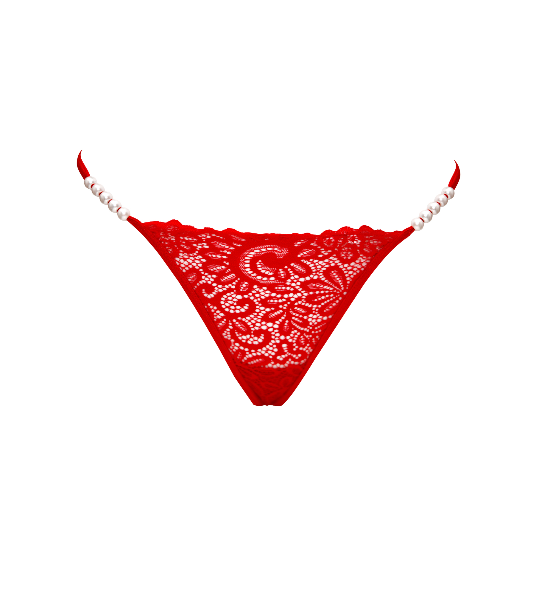Free Tonight - Alluring Red Pearl G-String | Luxurious Lace Lingerie for a Touch of Elegance