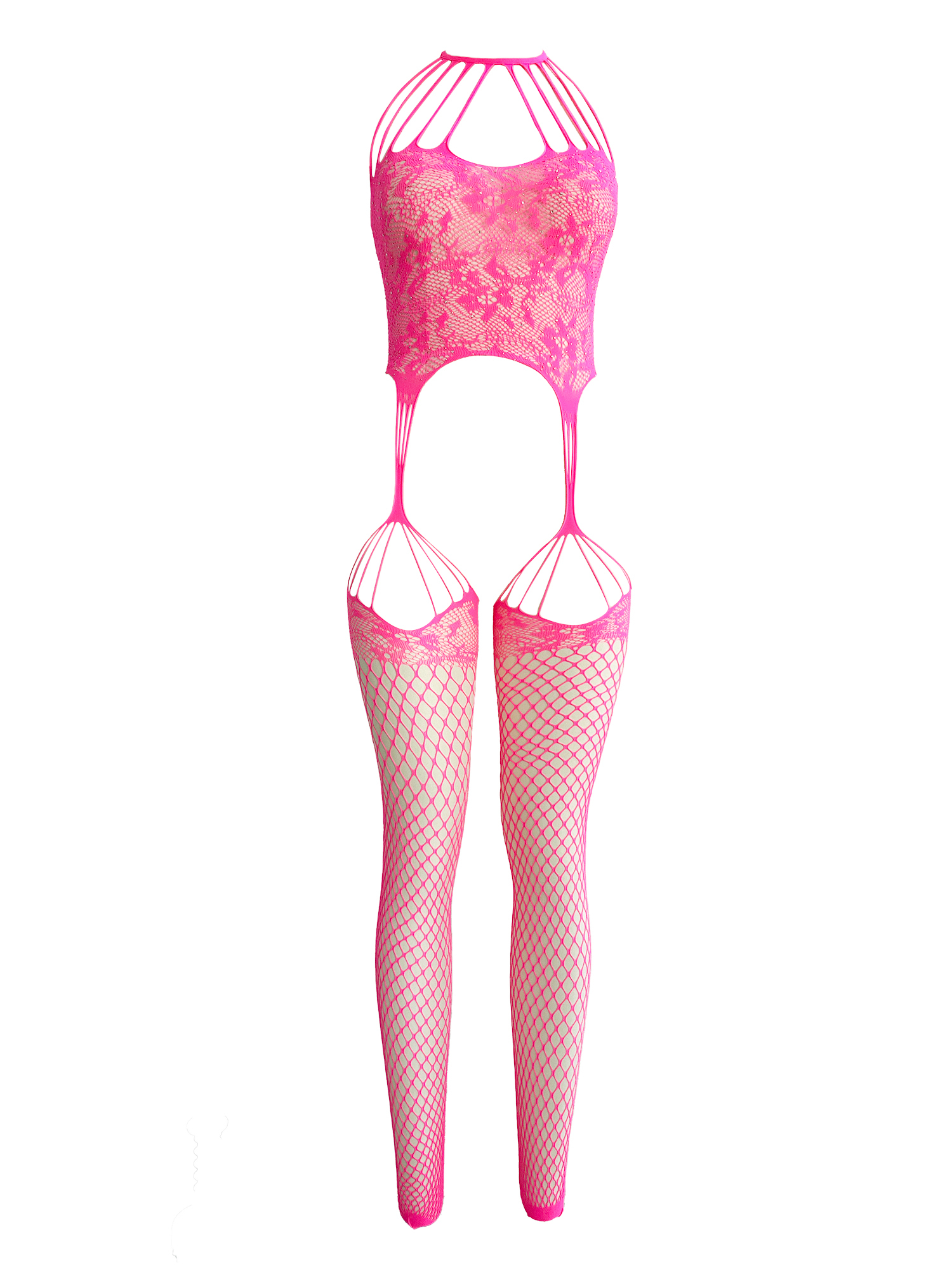 Free Tonight - Neon Pink Gartered Bodystocking