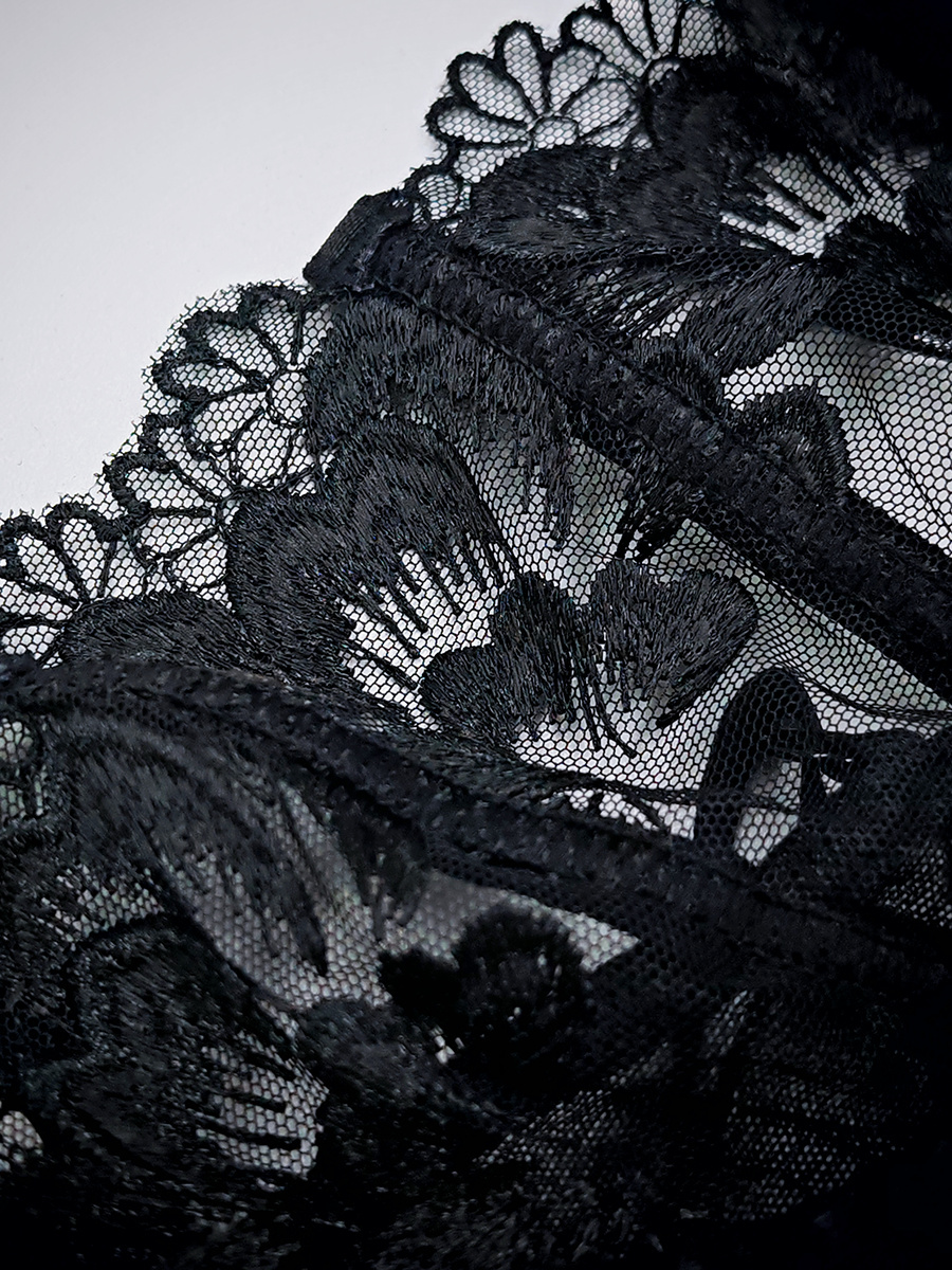 Free Tonight - Black 3-Piece Floral Embroidery Lingerie Set