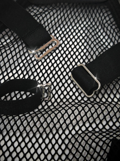 Free Tonight - Women’s Fishnet Teddy & Detachable Harness Set-Freetonight - 
