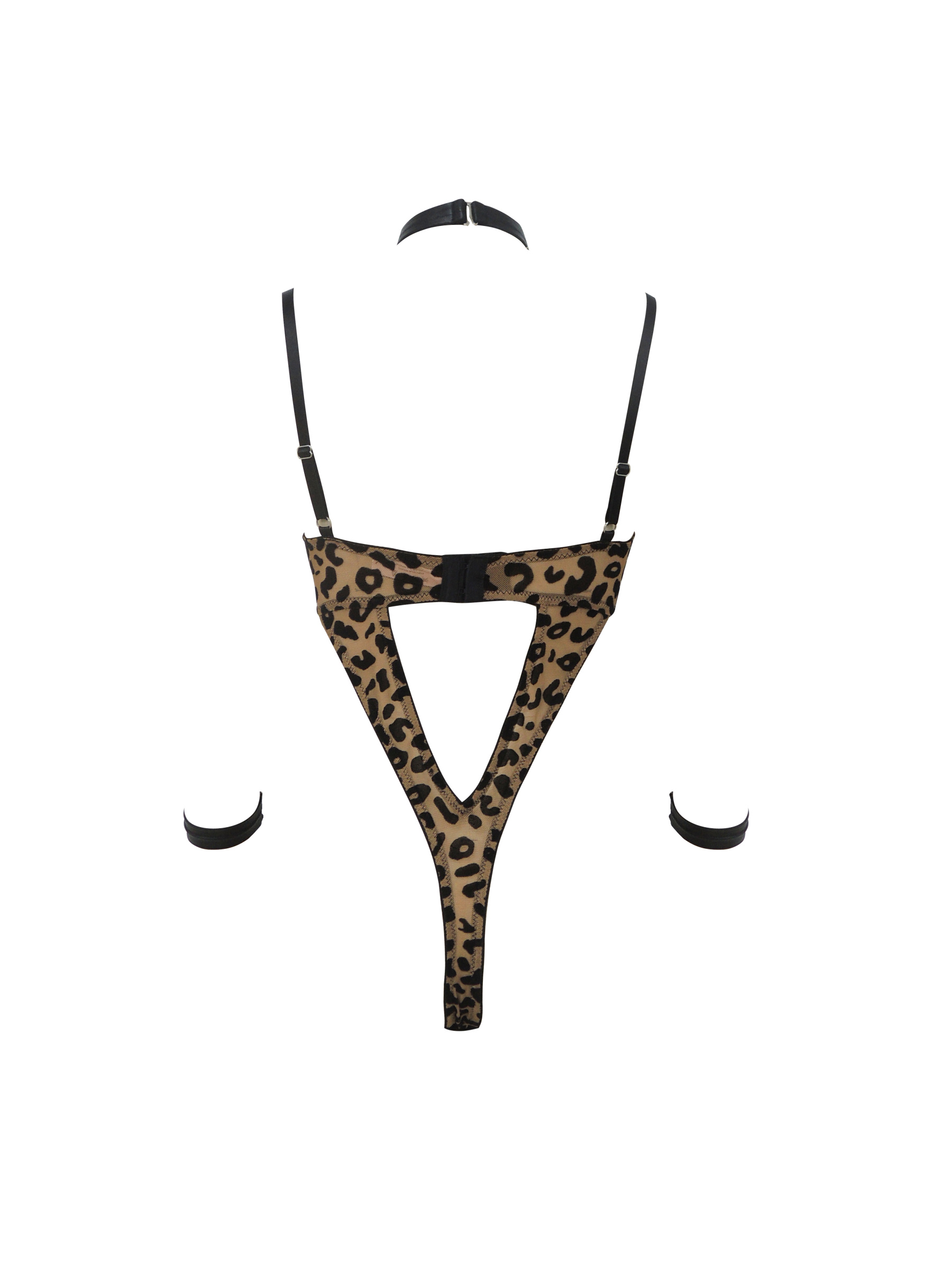 Free Tonight - Fierce Leopard Flocking Mesh Teddy with Wrist Restraints