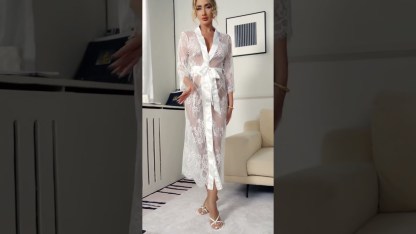 Free Tonight-Women's Elegant Sheer Flora Eyelash Lace Embroidered 3/4 Long Sleeve V-neck Wedding Gown Mesh Robe