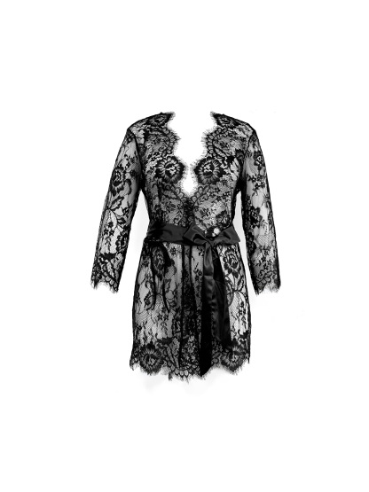 Free Tonight -Women's Elegant Sheer Flora Eyelash Lace 3/4 Long Sleeve V-Neck Ribbon Dress