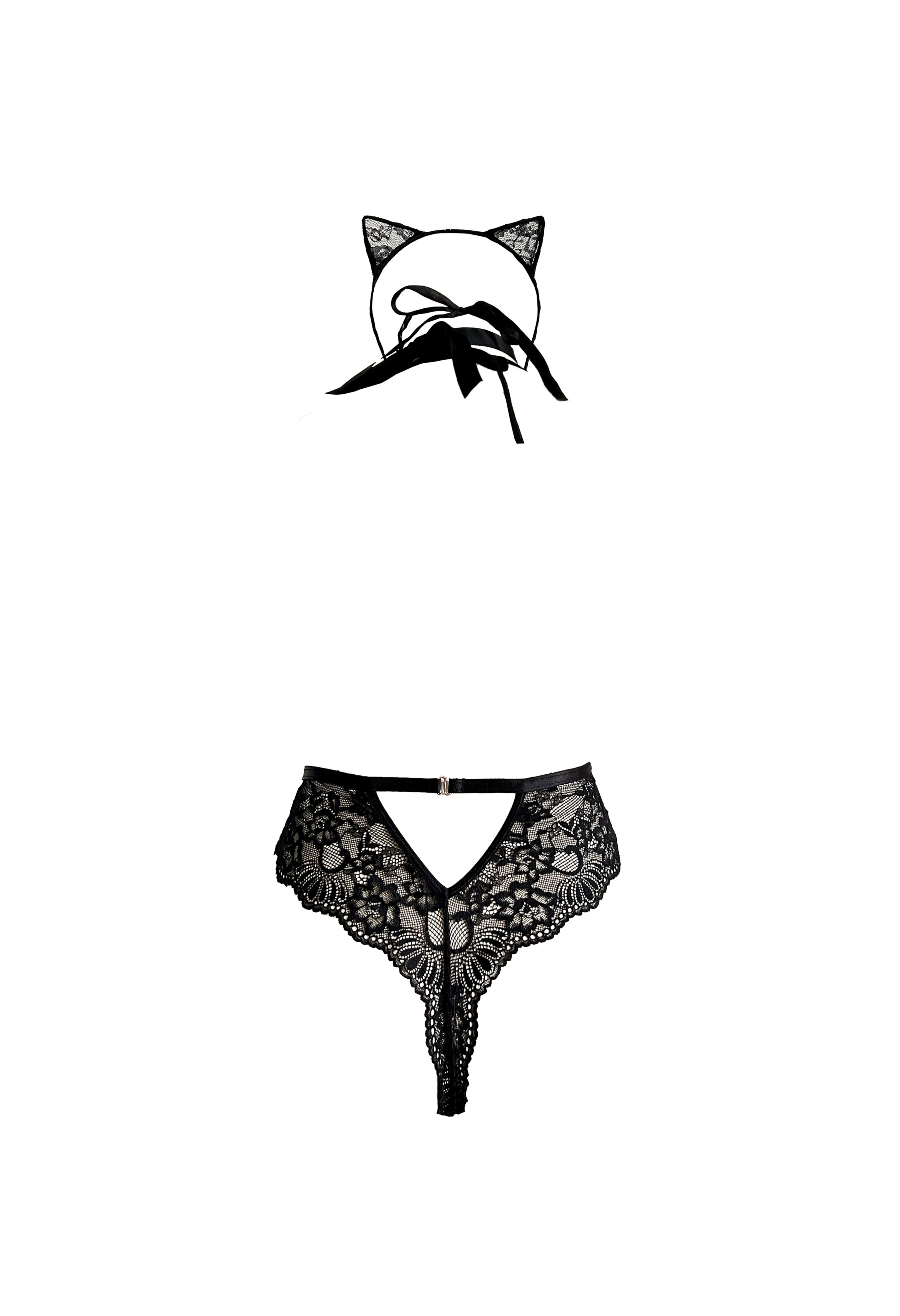 Free Tonight - Women's Lace Halter with Eye Mask and Cat Ear Headdress One-Piece Lingerie