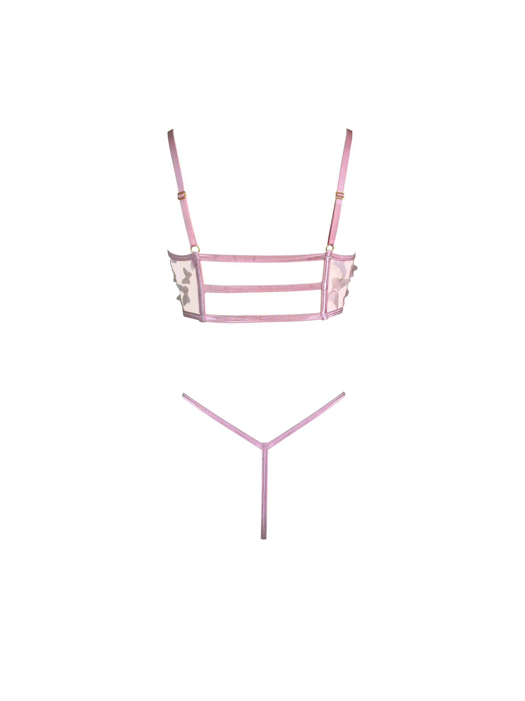 Free Tonight - Pink Butterfly Embroidery Mesh Bustier Garter Set