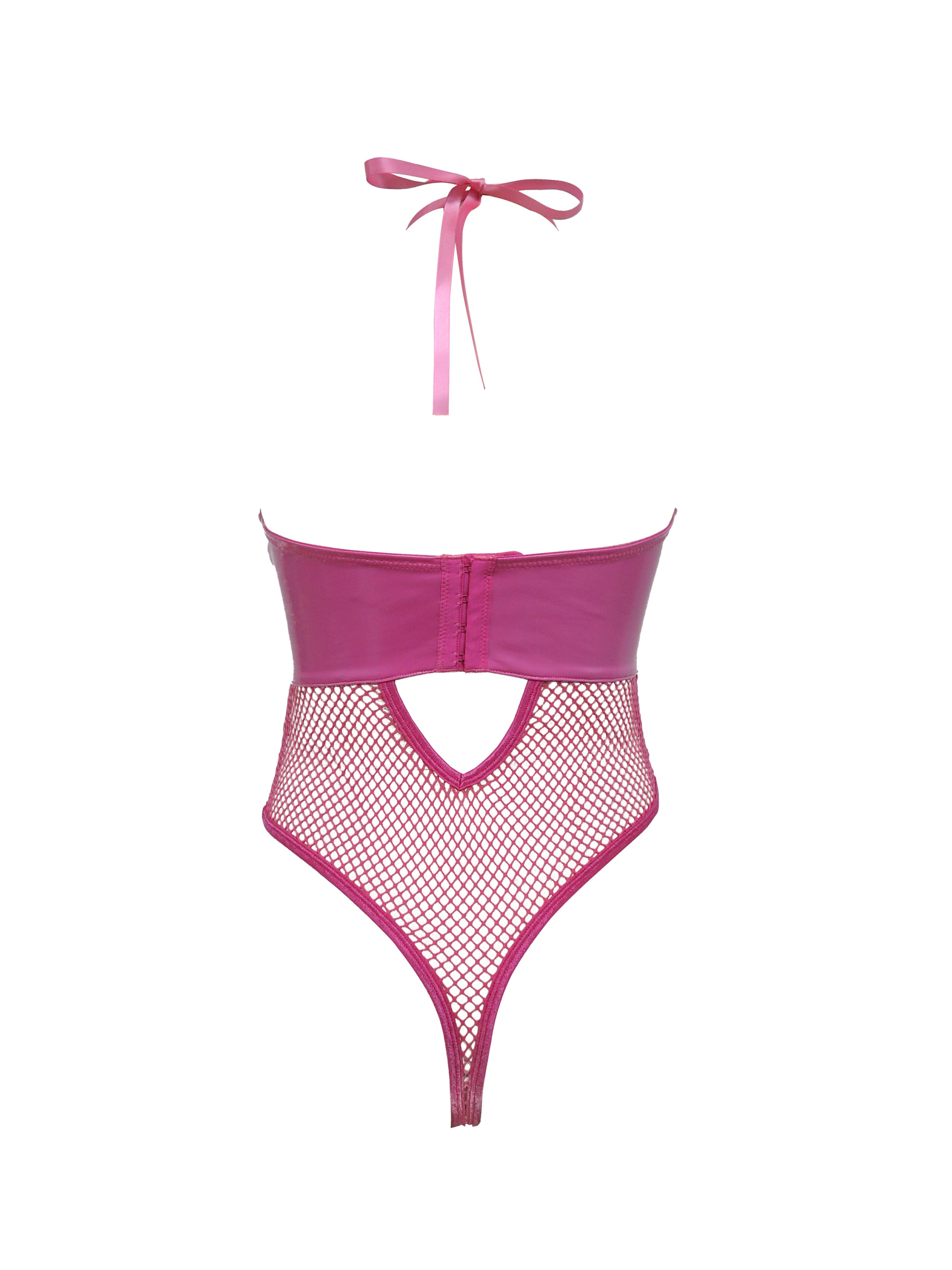 Free Tonight - Rhinestone Embellished Fishnet Halter Teddy