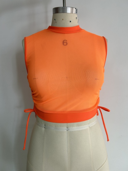 We.lola Vibrant Orange Mesh Crop Top - High Elasticity Sports Vest for Summer Vibes