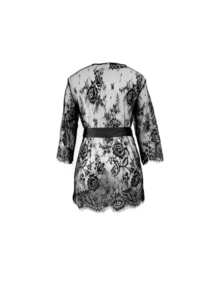 Free Tonight -Women's Elegant Sheer Flora Eyelash Lace 3/4 Long Sleeve V-Neck Ribbon Dress