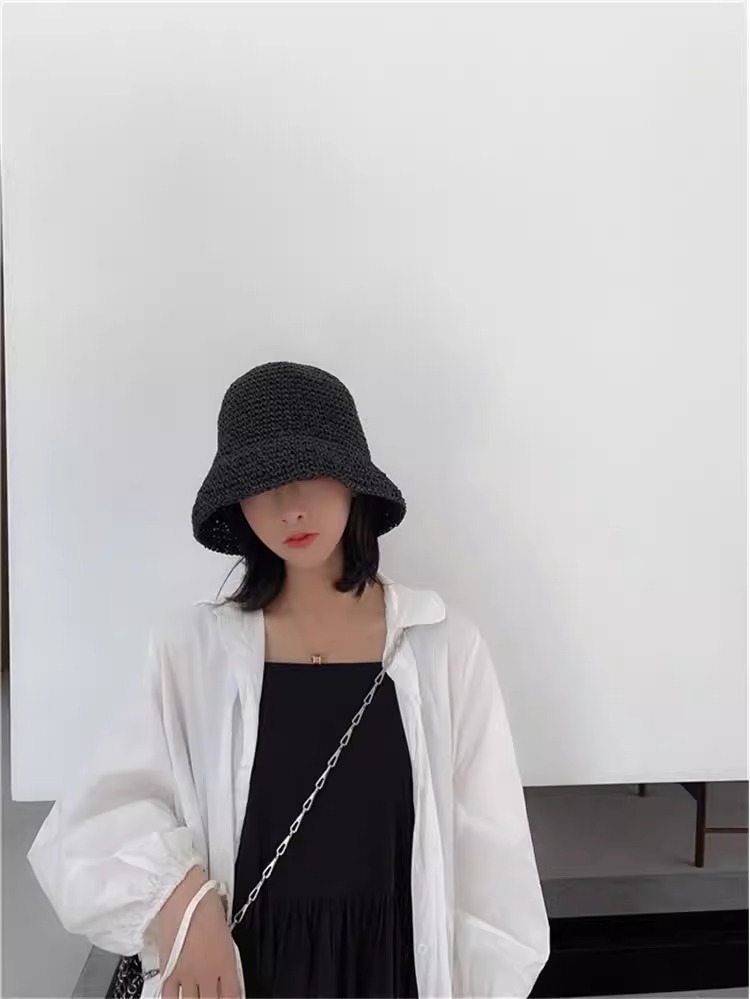 WE.LOLA Classic Woven Bucket Hat - Black Sun Protection Summer Beach Hat for Women