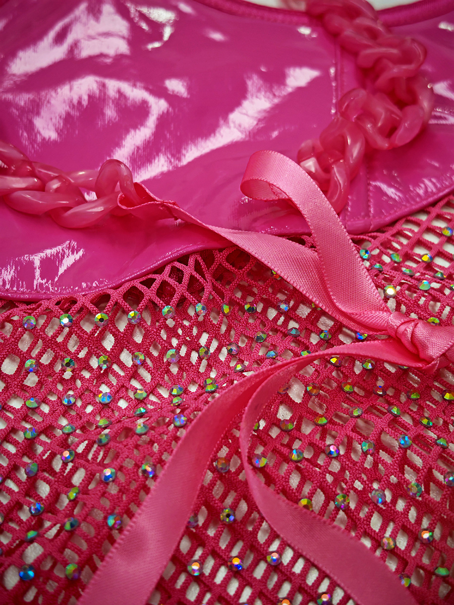 Free Tonight - Rhinestone Embellished Fishnet Halter Teddy