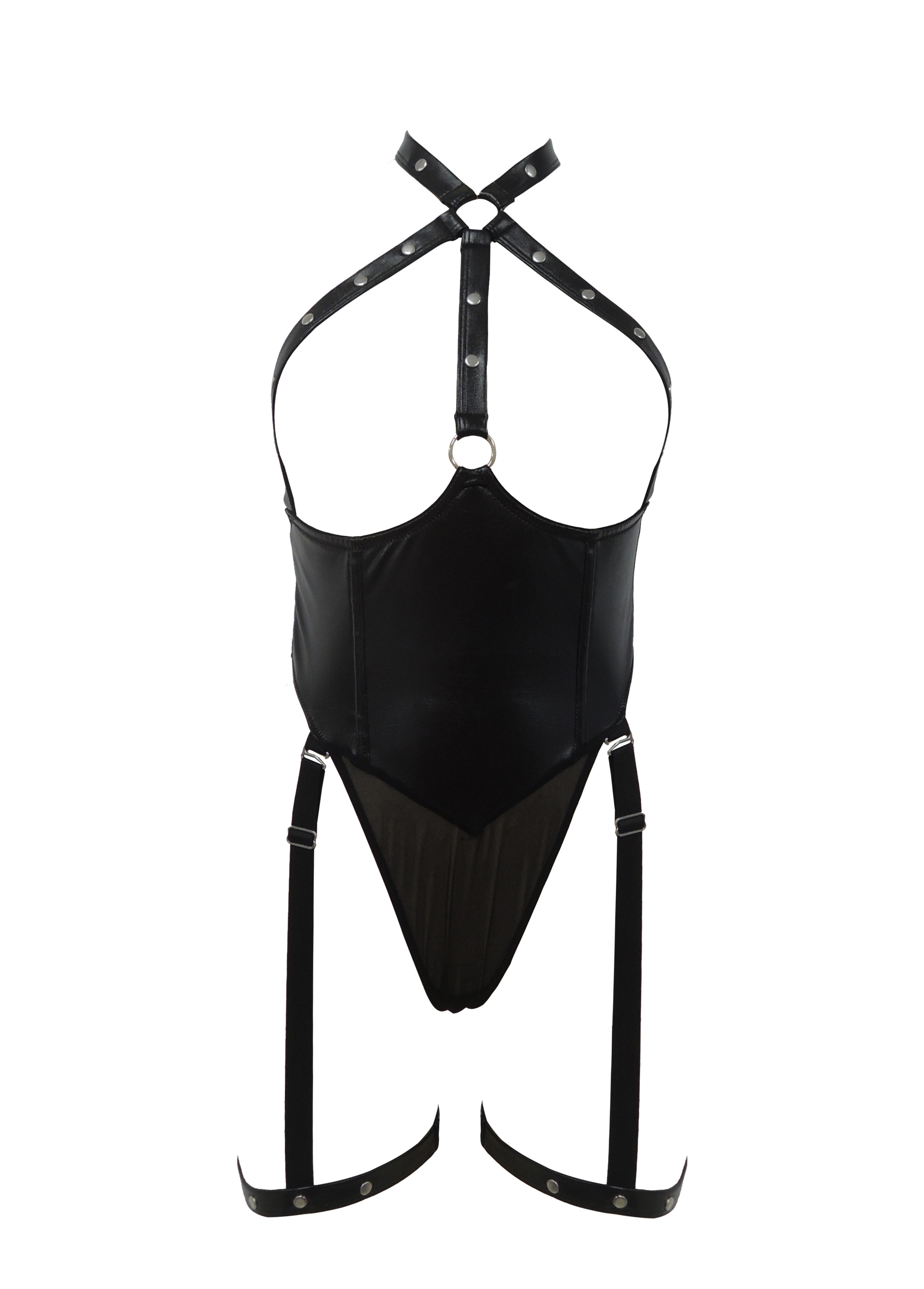 Free Tonight - Women’s Studded Teddy with Garters-Freetonight - 