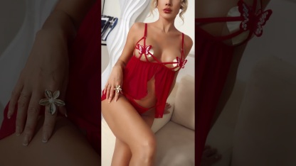 Free Tonight - Red Sequin Butterfly Babydoll & Thong Adjustable Bra Set