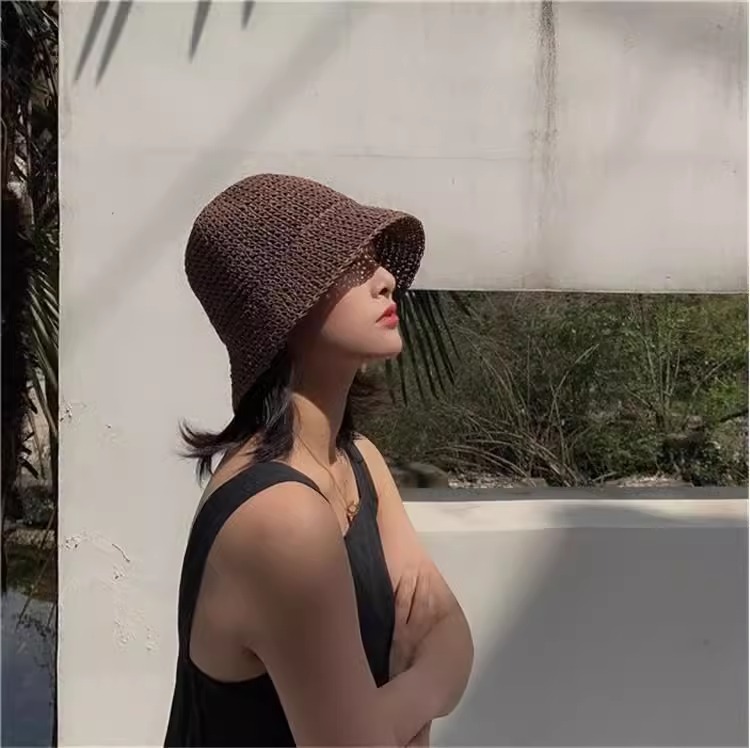 WE.LOLA Classic Woven Bucket Hat - Black Sun Protection Summer Beach Hat for Women