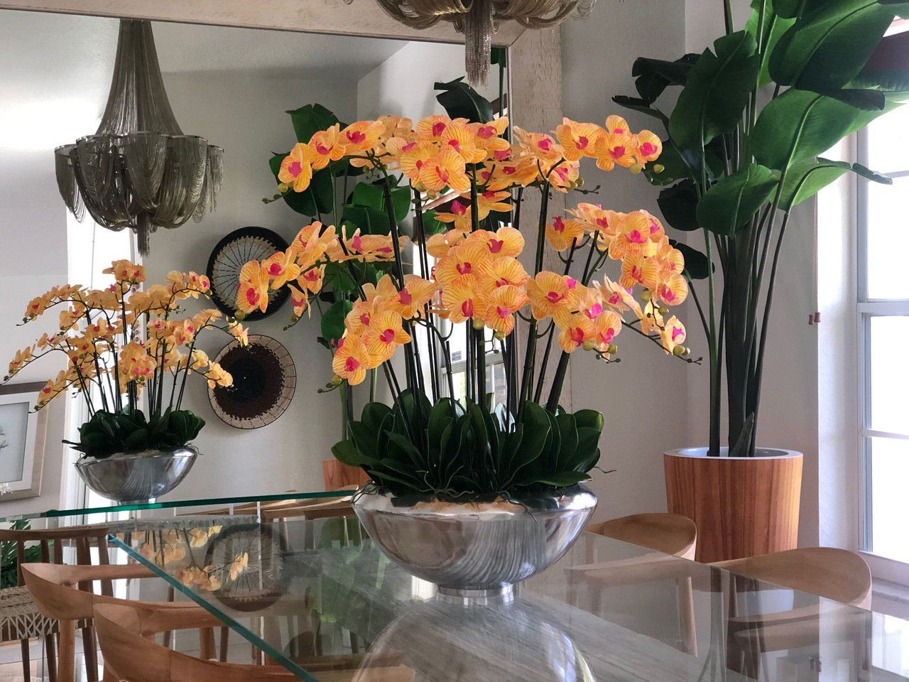 Avenue bowl with orange Phalaenopsis orchids 