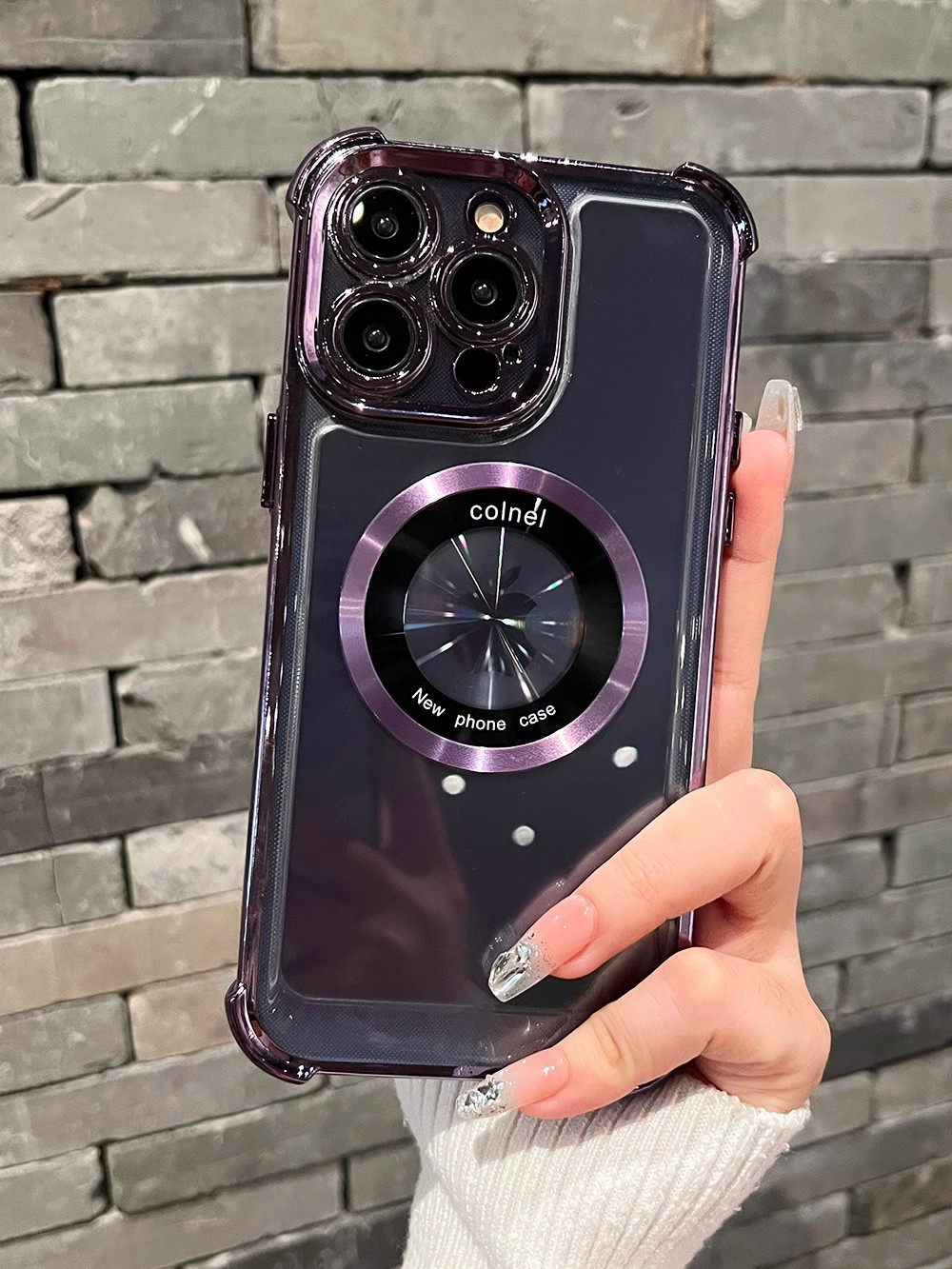 Four-corner anti-fall suitable for Apple mobile phone case series magnifying glass magnetic plating anti-fall leakage mark support wireless charging protective case