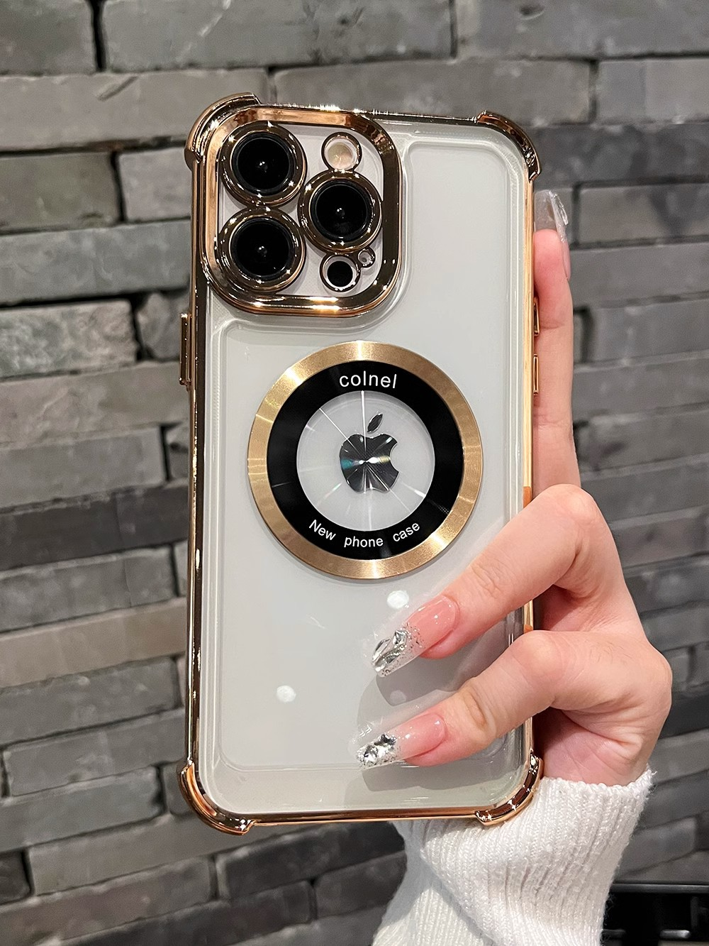 Four-corner anti-fall suitable for Apple mobile phone case series magnifying glass magnetic plating anti-fall leakage mark support wireless charging protective case