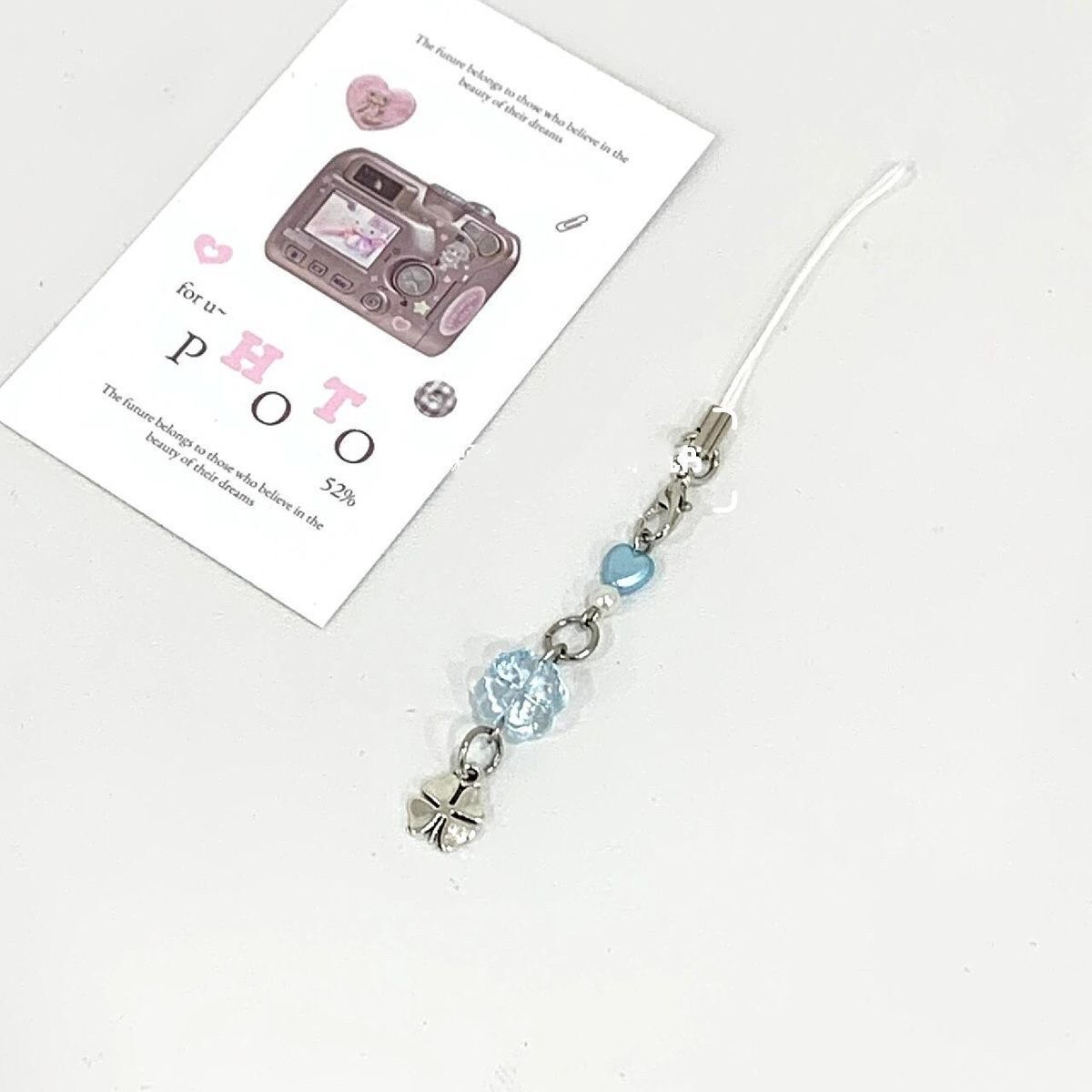 (Lucky four-leaf clover) Handmade beaded mobile phone chain pendant camera chain