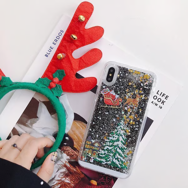 🎄Christmas theme flash powder iPhone mobile phonecase for iPhone 14/13/12/11/X/XS/7/8/SE