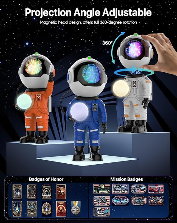 Rossetta Astronaut Galaxy Projector, Bedroom Star Projector, LED Night Light with Timer and Remote Control, Room Decor Aesthetics, Home Decor, Adults, Teens, Christmas, Birthdays
