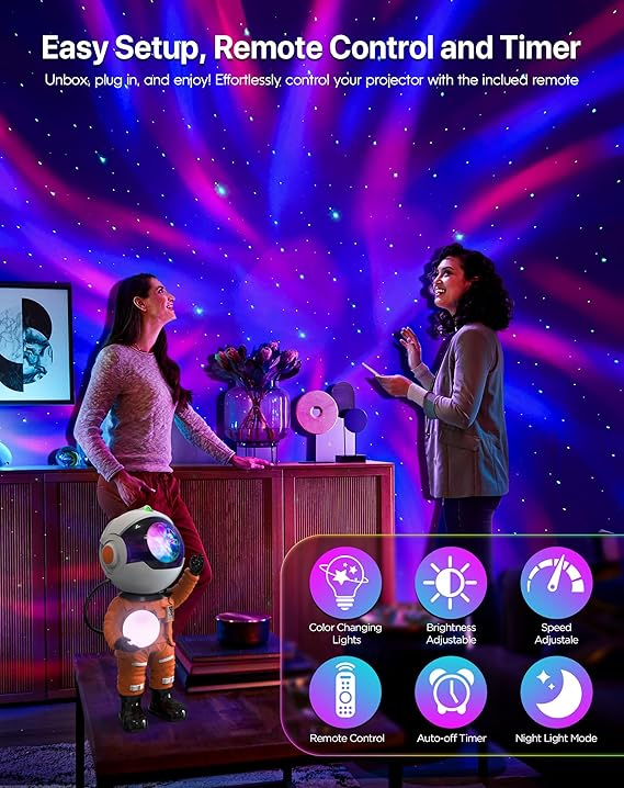 Rossetta Astronaut Galaxy Projector, Bedroom Star Projector, LED Night Light with Timer and Remote Control, Room Decor Aesthetics, Home Decor, Adults, Teens, Christmas, Birthdays