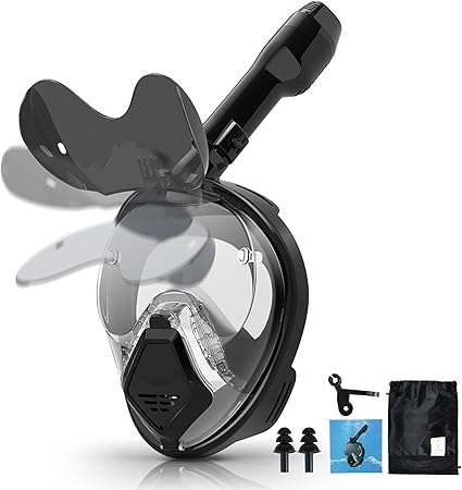 Devilfish Full Face Snorkel Mask Adults, Dry Top System Snorkeling Set with Foldable Sunglasses, 180 Degree Panoramic View Snorkel Gear, Scuba Diving Masks Anti-Leak & Anti-Fog（free shipping）