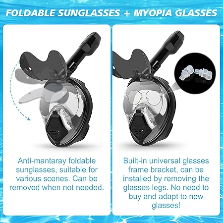 Devilfish Full Face Snorkel Mask Adults, Dry Top System Snorkeling Set with Foldable Sunglasses, 180 Degree Panoramic View Snorkel Gear, Scuba Diving Masks Anti-Leak & Anti-Fog（free shipping）