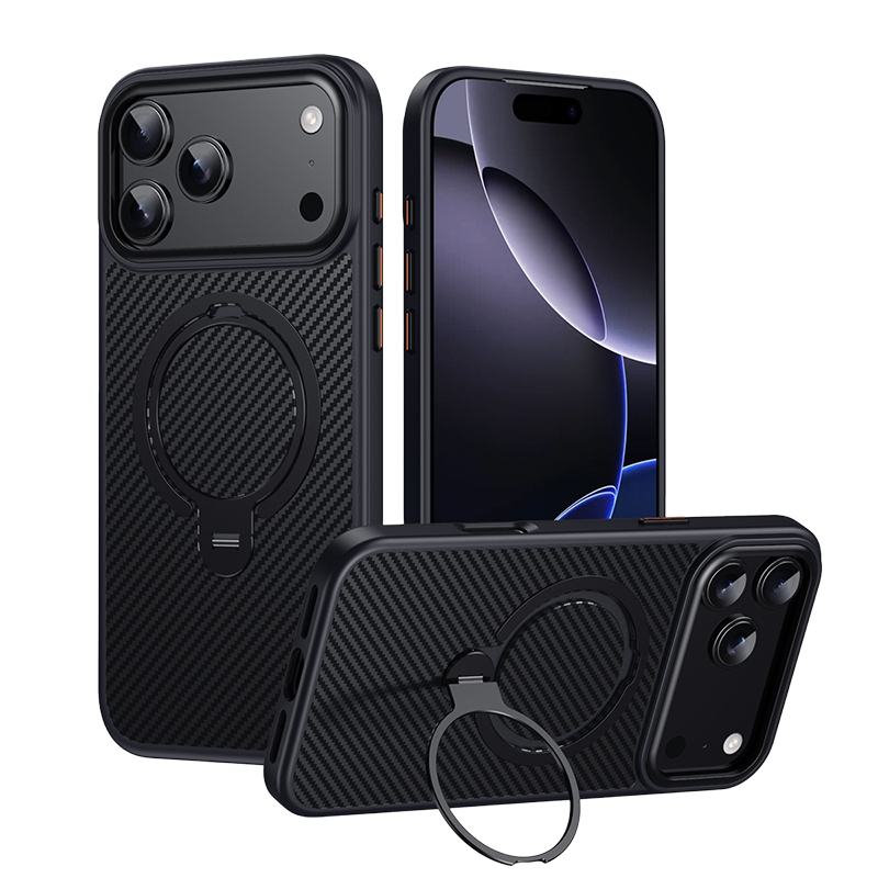 Carbon Fiber Texture 360° MagSafe Stand Case for iPhone 17 Pro Max