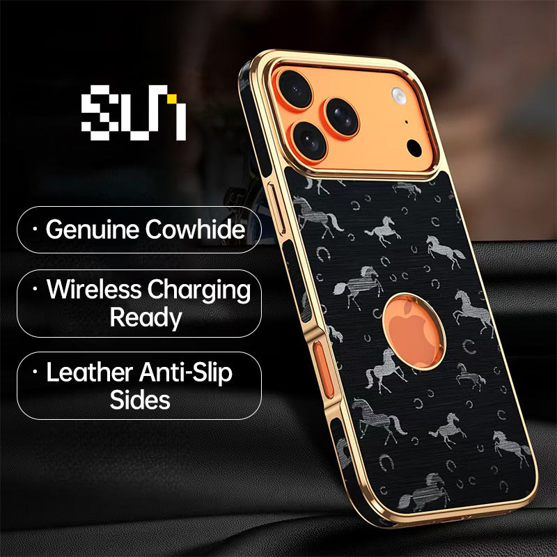 Horse-Patterned Genuine Leather MagSafe Case For iPhone 17 Series