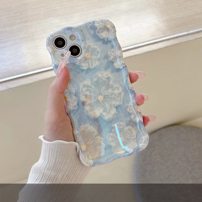 Painting flower glitter beautiful and cute lens film suitable for iPhone/Samsung series silicone women's anti-fall mobile phone case
