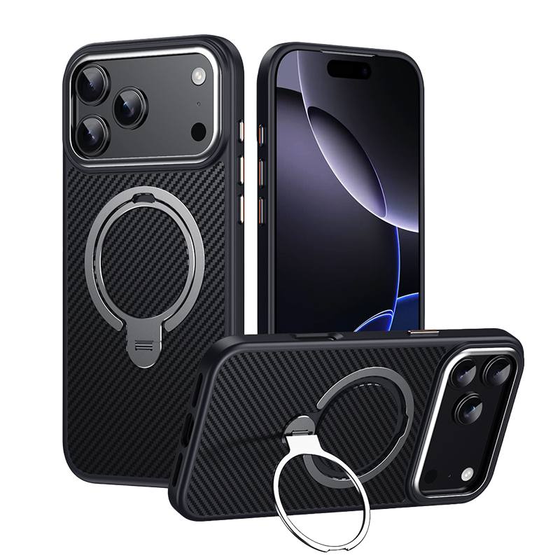 Carbon Fiber Texture 360° MagSafe Stand Case for iPhone 17 Pro Max
