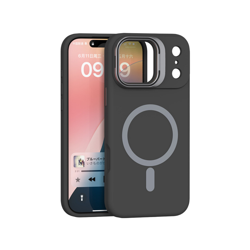 Magnetic Silicone Lens-Stand Case for iPhone 17 Pro Max