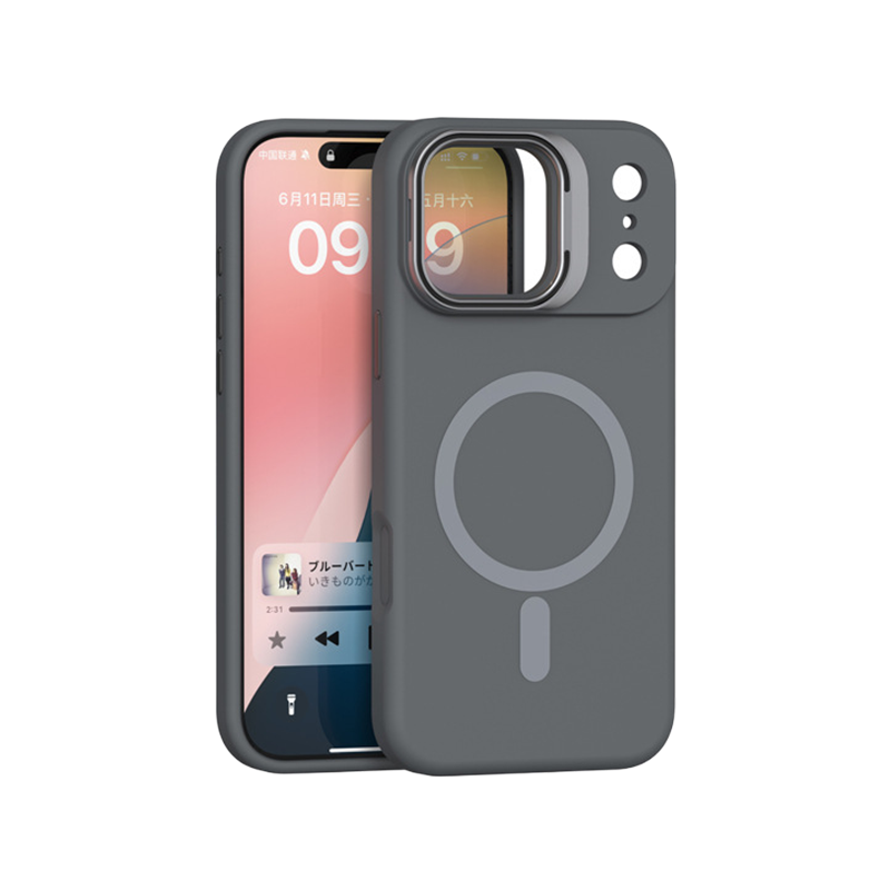 Magnetic Silicone Lens-Stand Case for iPhone 17 Pro Max