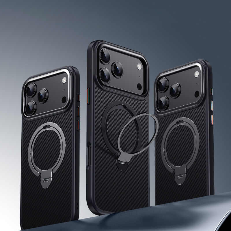 Carbon Fiber Texture 360° MagSafe Stand Case for iPhone 17 Pro Max