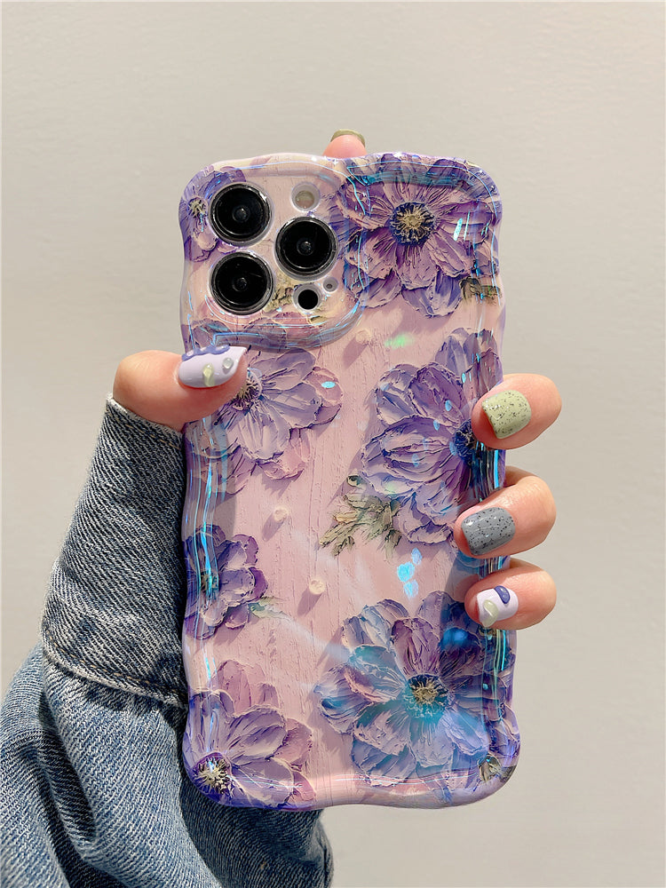 ins oil painting dot diamond flower glitter beautiful and cute lens film suitable for iPhone/Samsung series silicone women's anti-fall mobile phone case