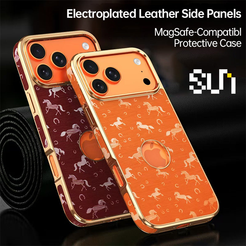 Horse-Patterned Genuine Leather MagSafe Case For iPhone 17 Series