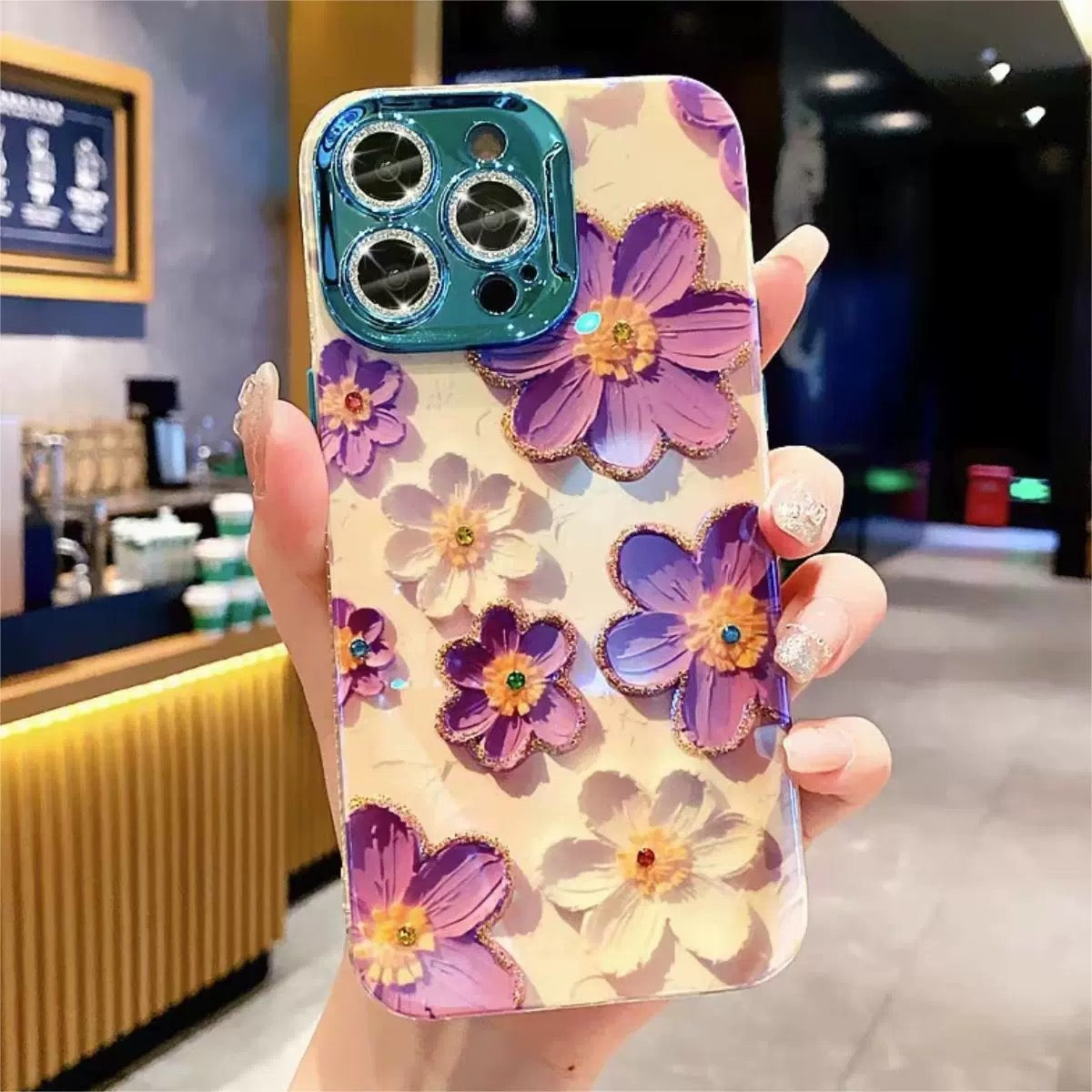 Ins Hot Oil Painting Flower & Butterfly flash lens film fresh flower girl anti drop cute phone case more than 100+ colors for iPhone